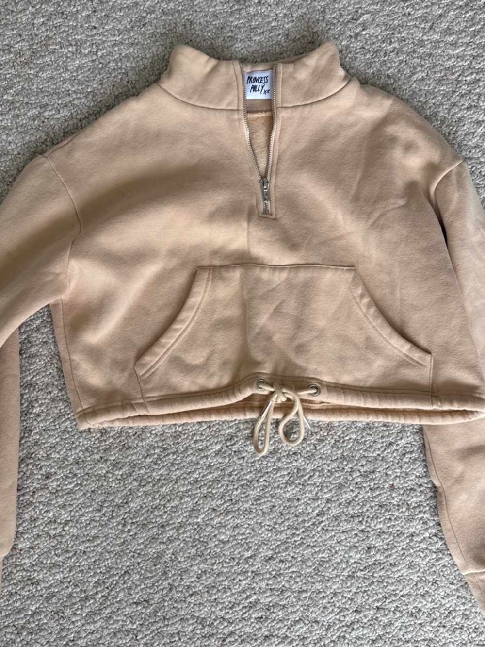 Princess Polly Cropped Quarter-Zip Pullover - Sand